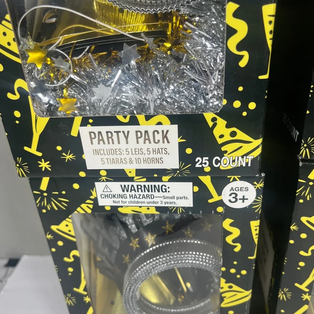 Festive Voice Party Pack Happy New Year- 25 Pcs - Set of 4 Black Gold Silver OS